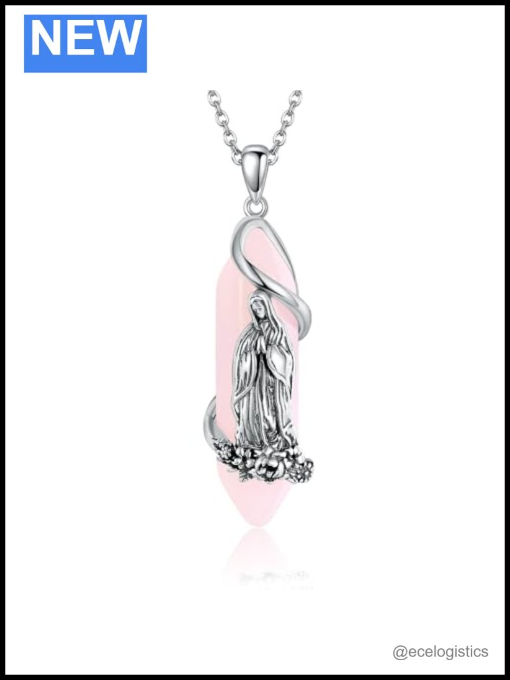 Sterling Silver Virgin Mary Pendant Necklace 18 Inch Religious Jewelry